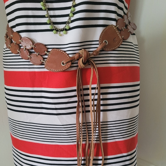 Calvin Klein Brown Leather fringe boho tie belt - Picture 2 of 8